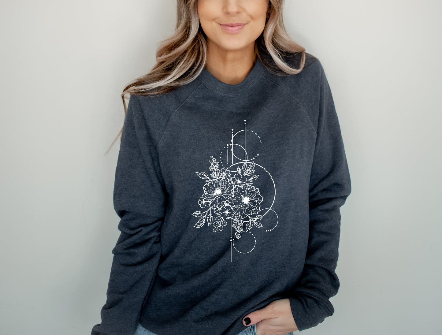 Geometric Floral Fleece Crewneck