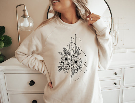 Geometric Floral Fleece Crewneck