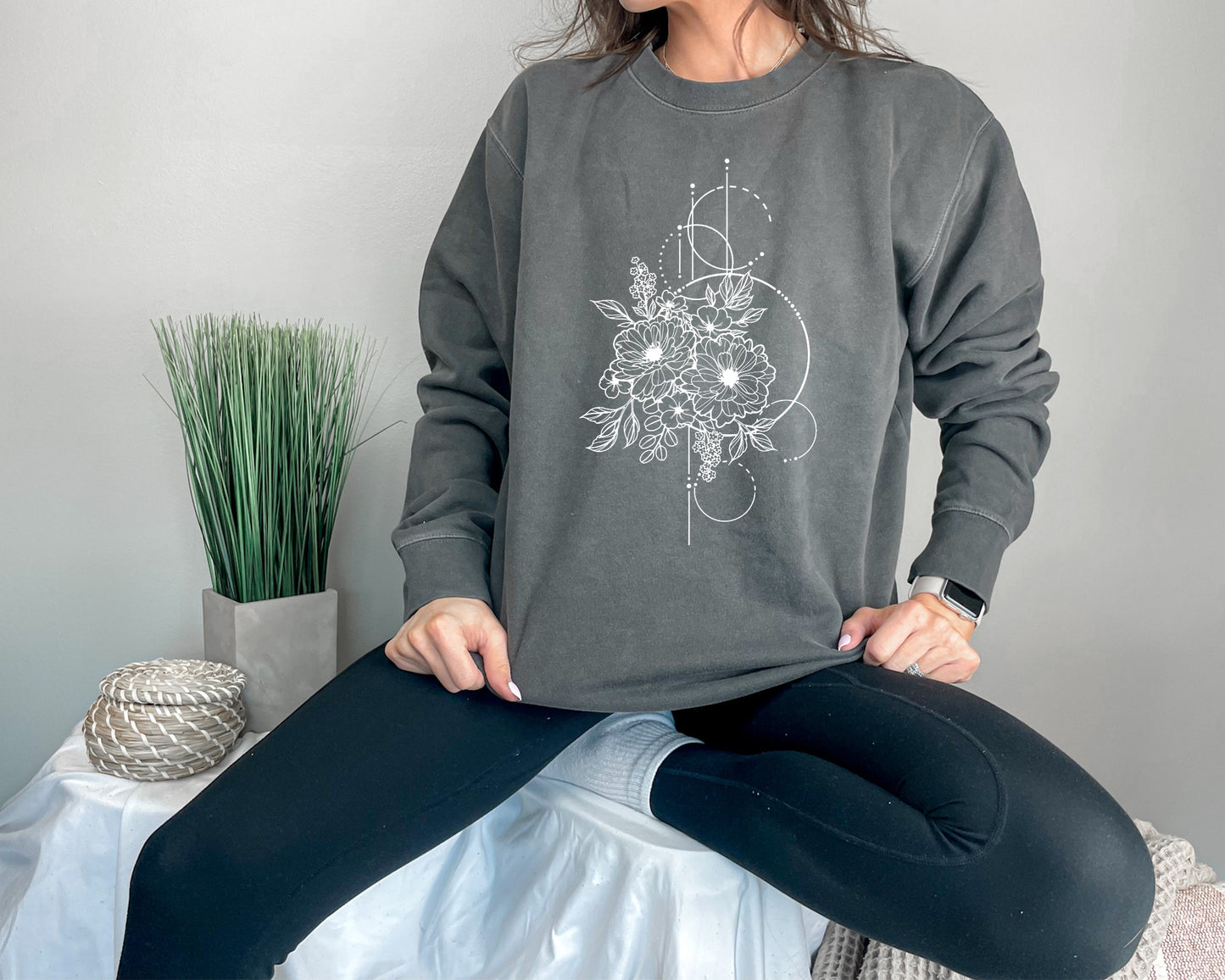 Geometric Floral Cotton Crewneck