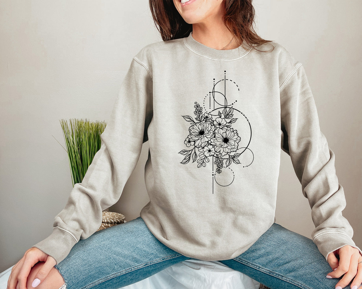 Geometric Floral Cotton Crewneck