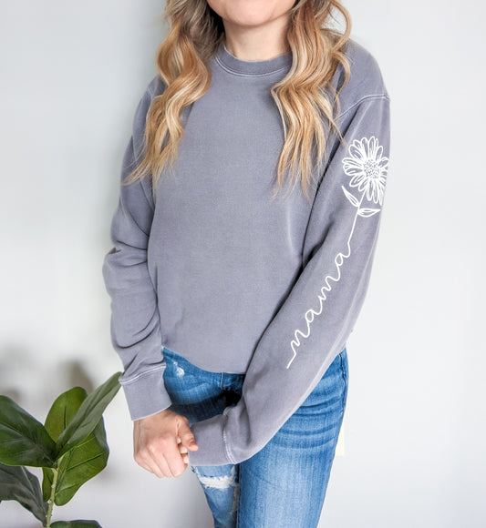 Mama Flower Cotton Crewneck