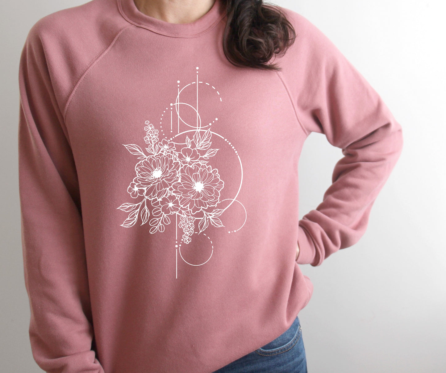 Geometric Floral Fleece Crewneck