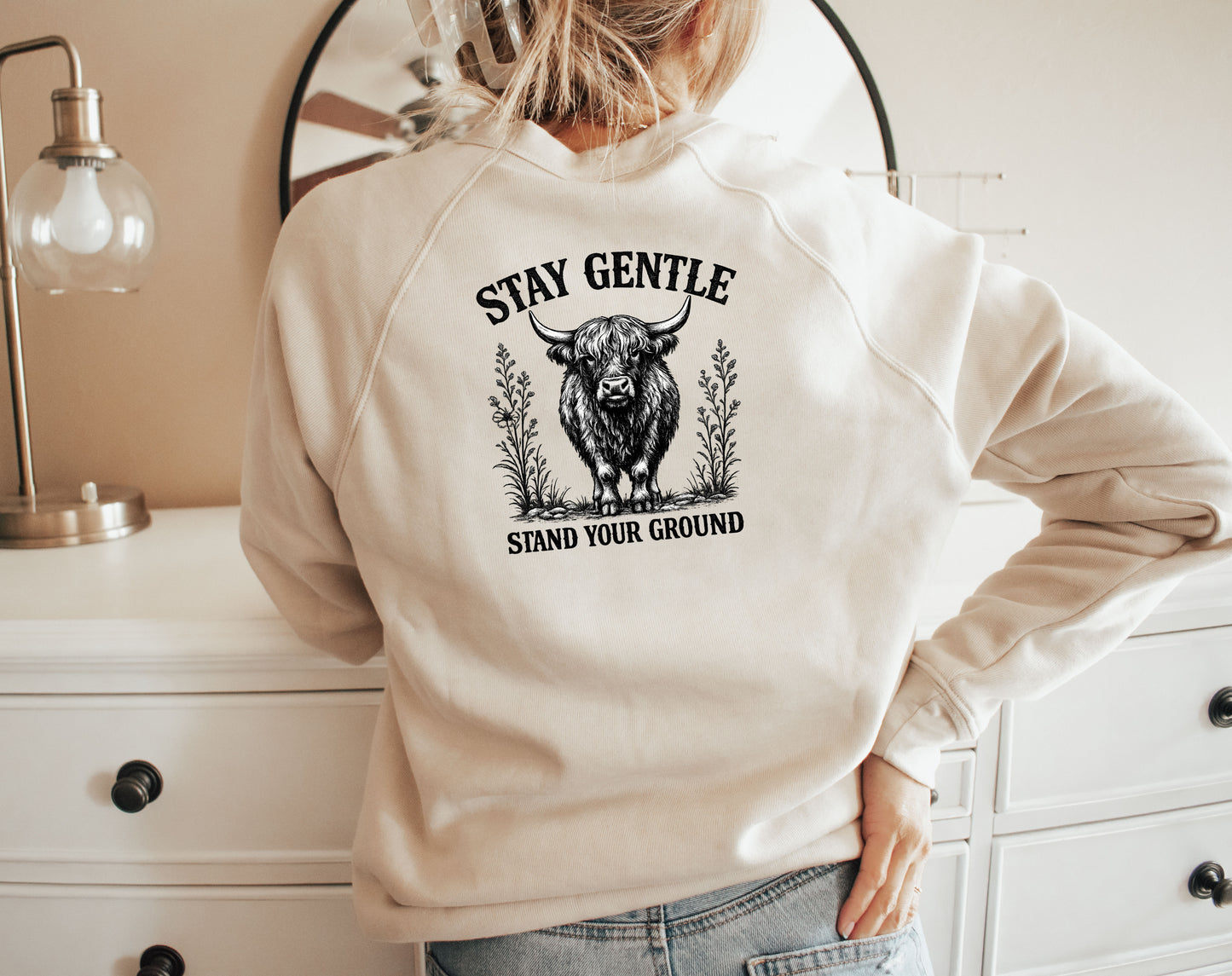 Stand Your Ground Fleece Crew, Back Design Highland Cow