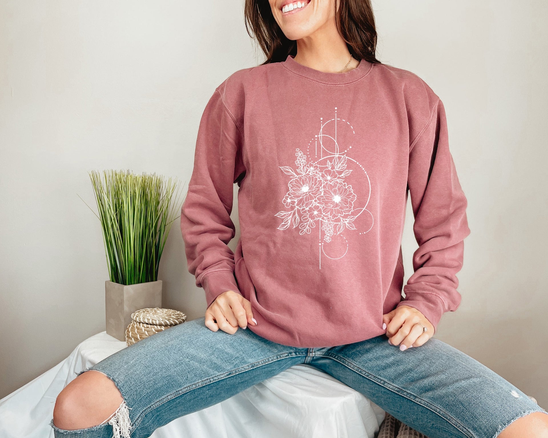 Geometric Floral Cotton Crewneck